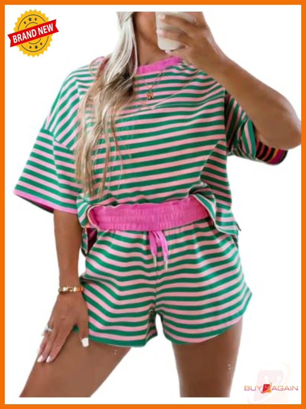 Women's 2 Piece Lounge Short Set Striped Sweatsuit with Pockets
